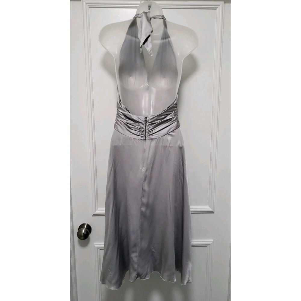 Vtg Cache Luxe Silver 100% Silk Halter Party Midi Dress Sz 10 - Picture 3 of 6